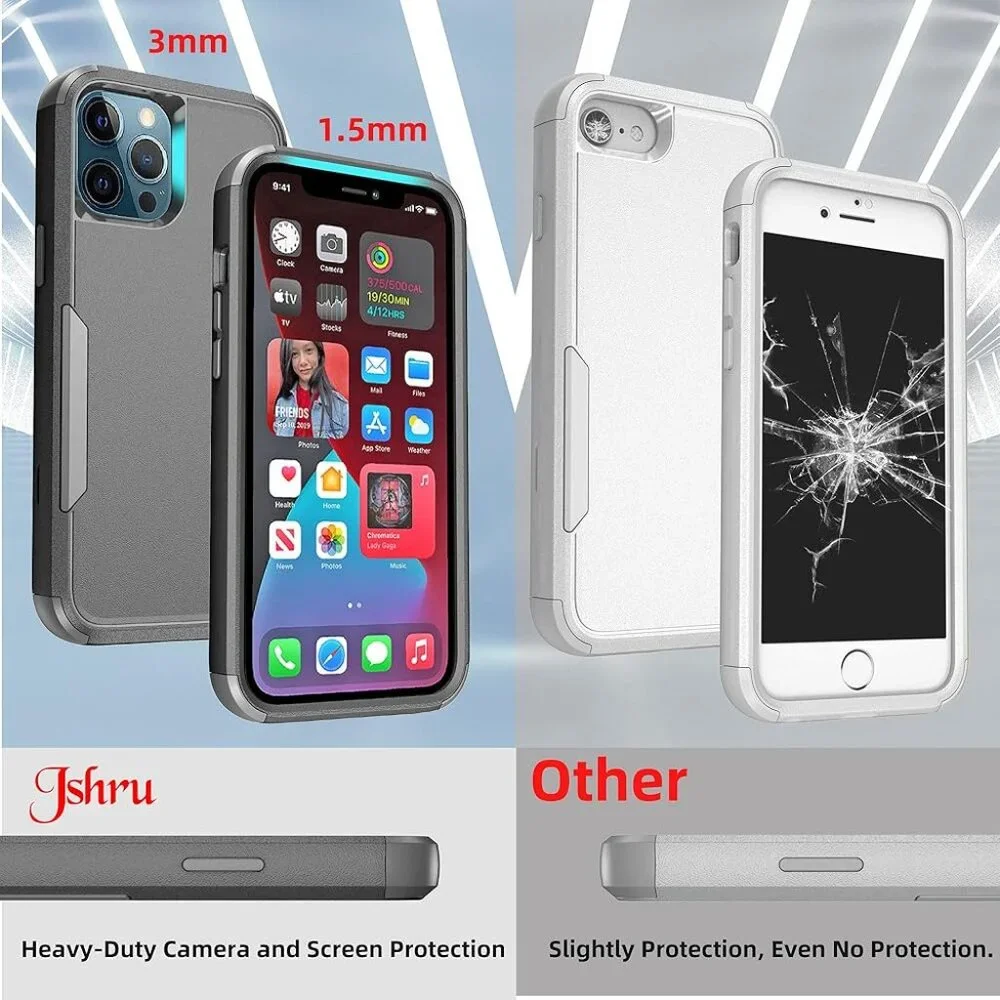 JSHRU Military-Grade Drop Protection Phone Case for iPhone 12 Pro, Black NEW